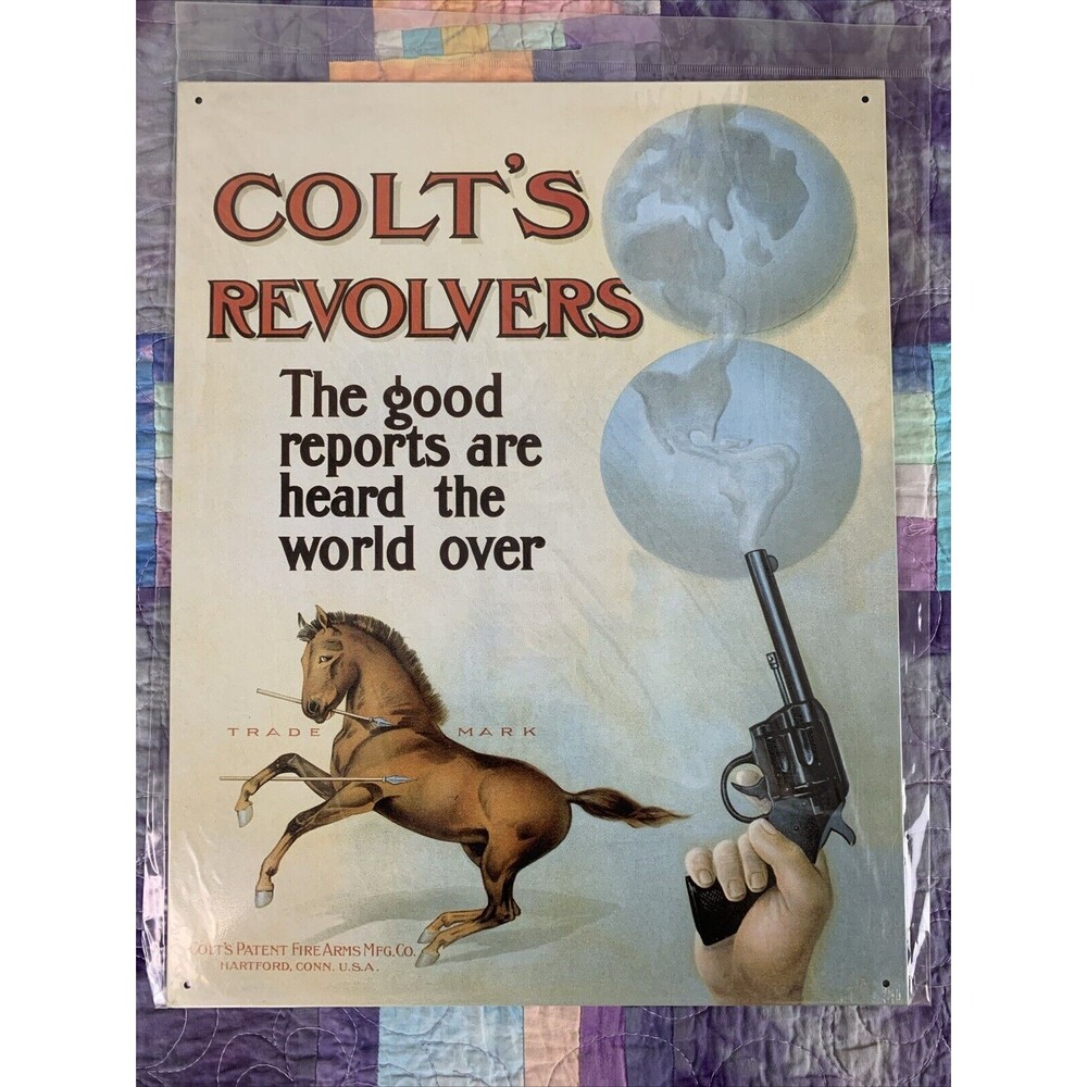 Colt’s Revolvers The Good Reports Metal 12.5" X 16" Man Cave Bar Garage Decor